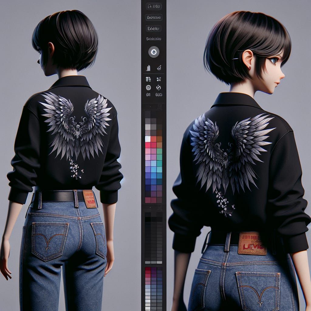 Anime Girl with Wing Embroidery in Detailed Matte Painting