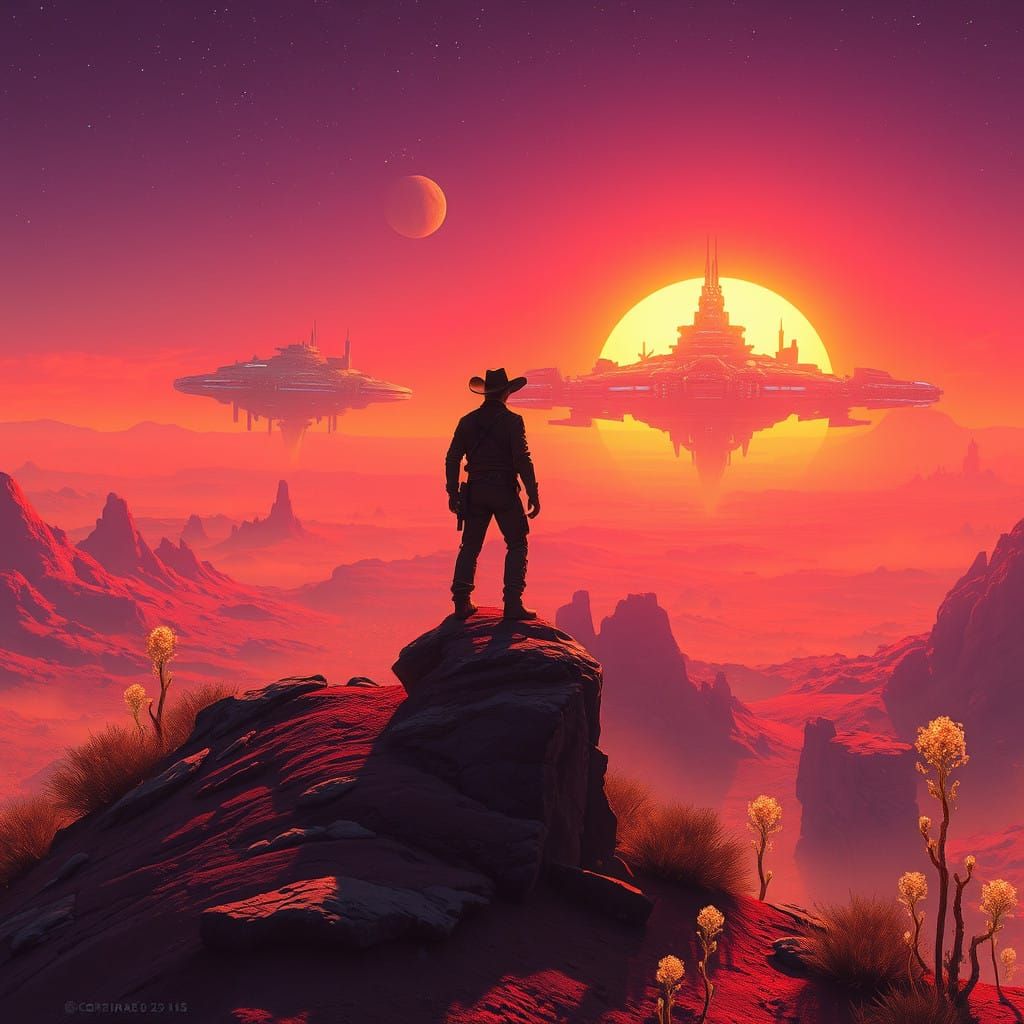 Cyberpunk Space Cowboy Seeks Fortune on a Distant Alien Fron...