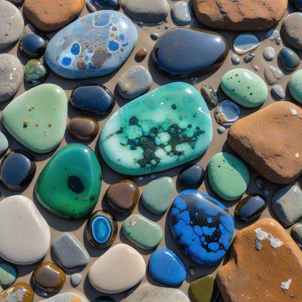 Polished Blue Rocks on Obsidian Beach