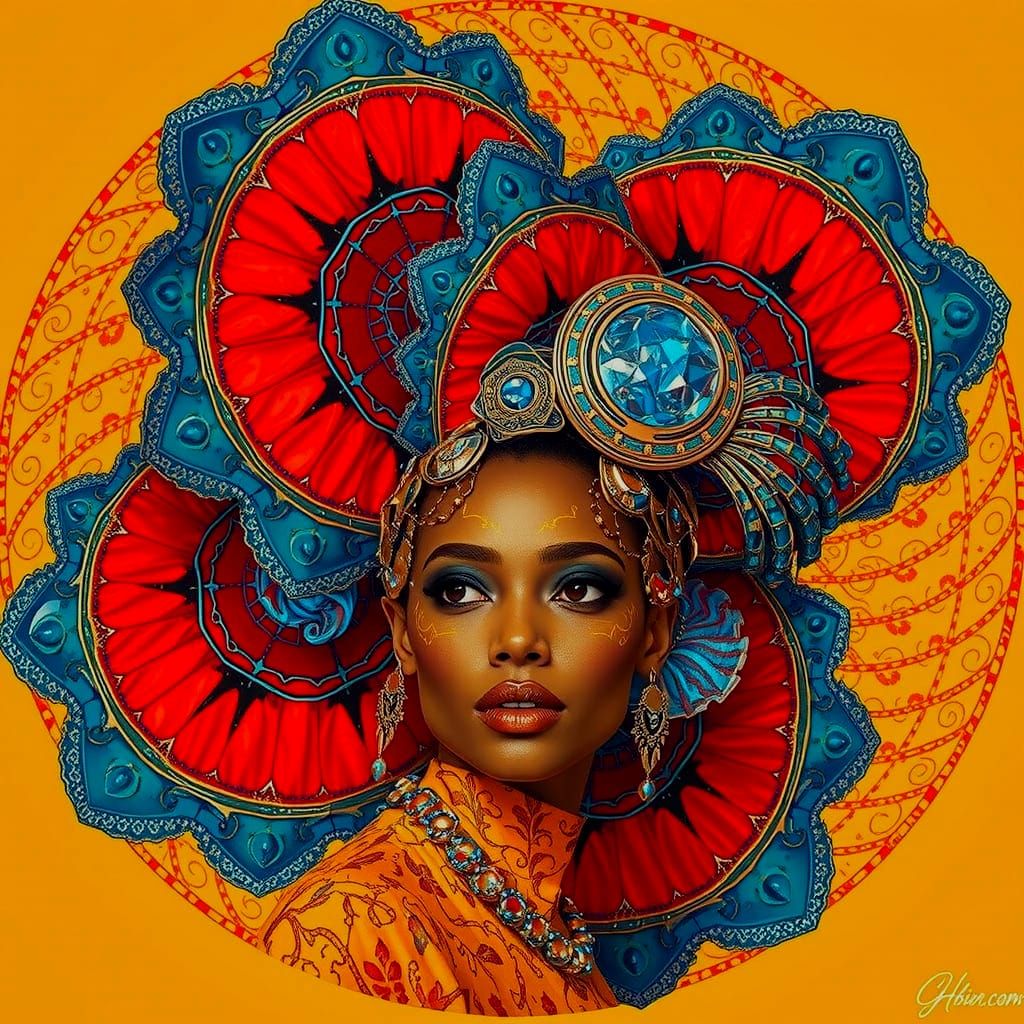 African Queen in Surreal Flamboyant 3D CGI Style