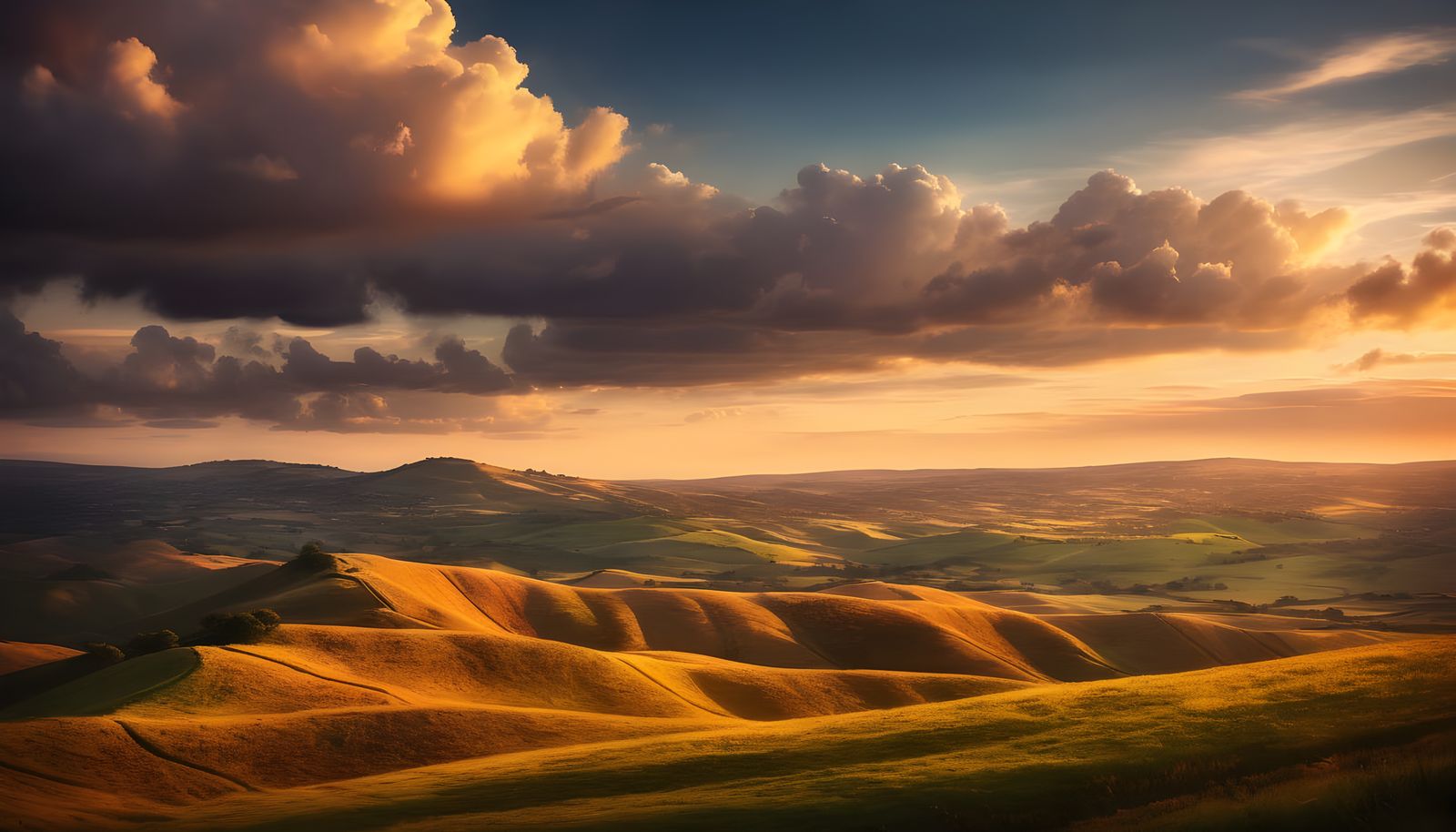 Golden Hills Landscape with Dramatic Sky