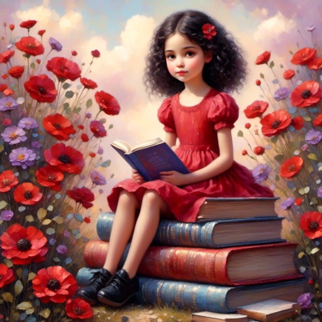 Girl Reading on Books in Lavender Field