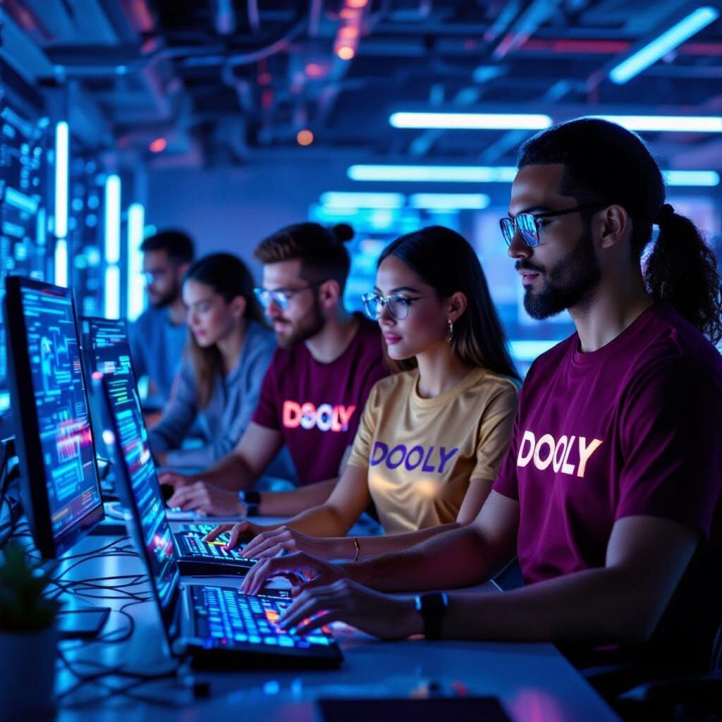 Cybersecurity Team Collaborates in Futuristic Server Room