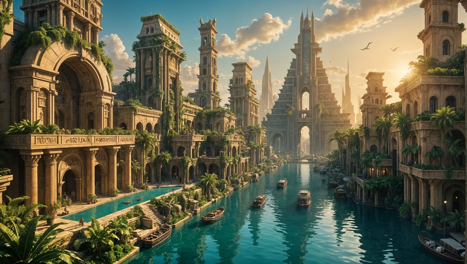 Futuristic Atlantis: Egyptian Harbour City at Sunset