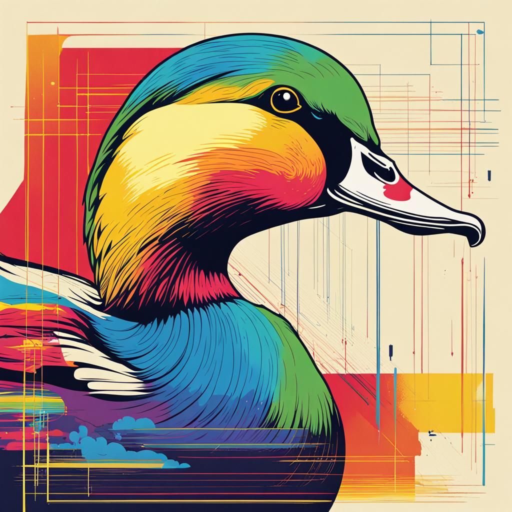 Rainbow Duck in Geometric Pop Art Style
