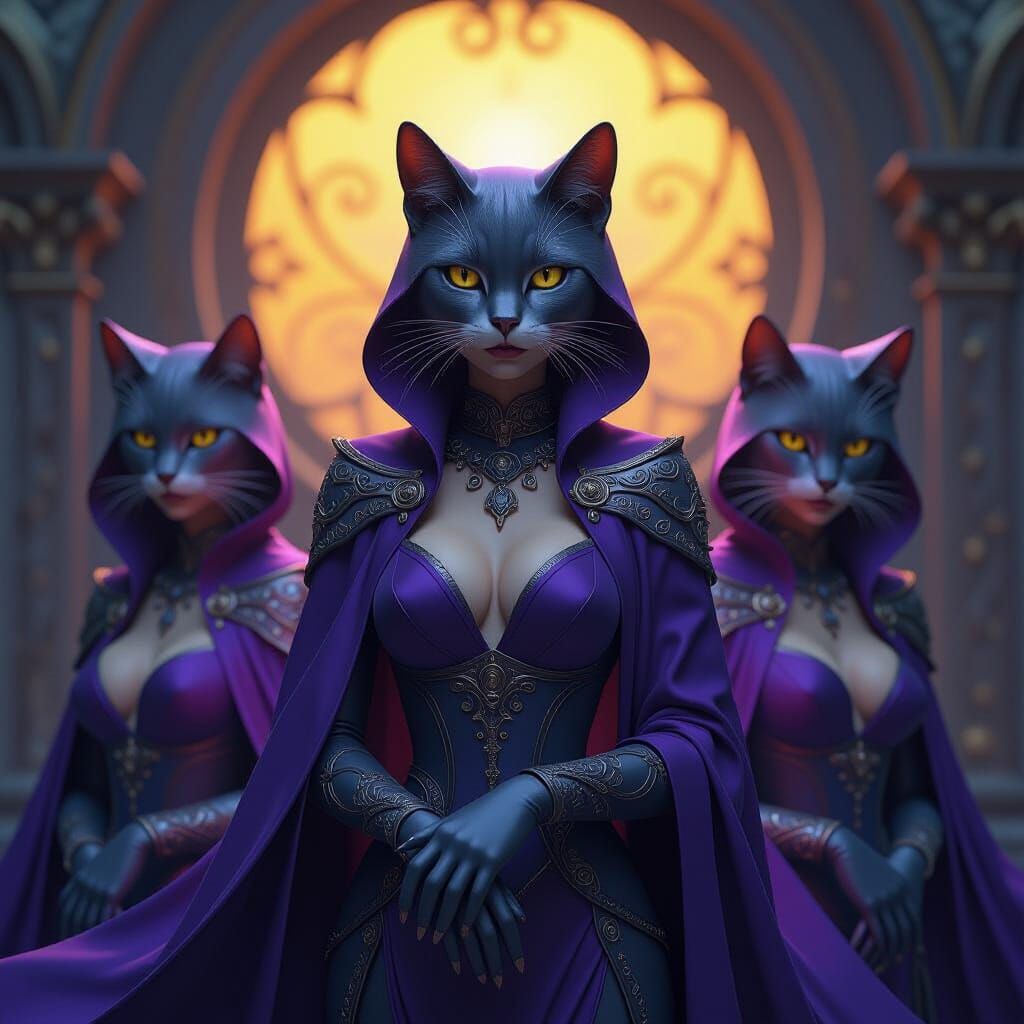 Dark Fantasy Women Shapeshift Into Silver Cats