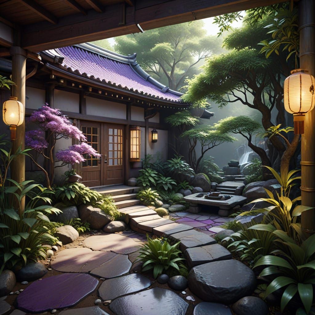 Ethereal Japanese Sanctuary in Dark Fantasy