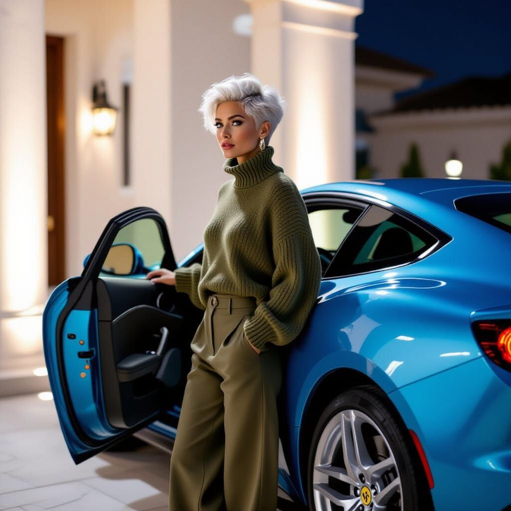 Woman in Ferrari at Night Cinematic Film Still