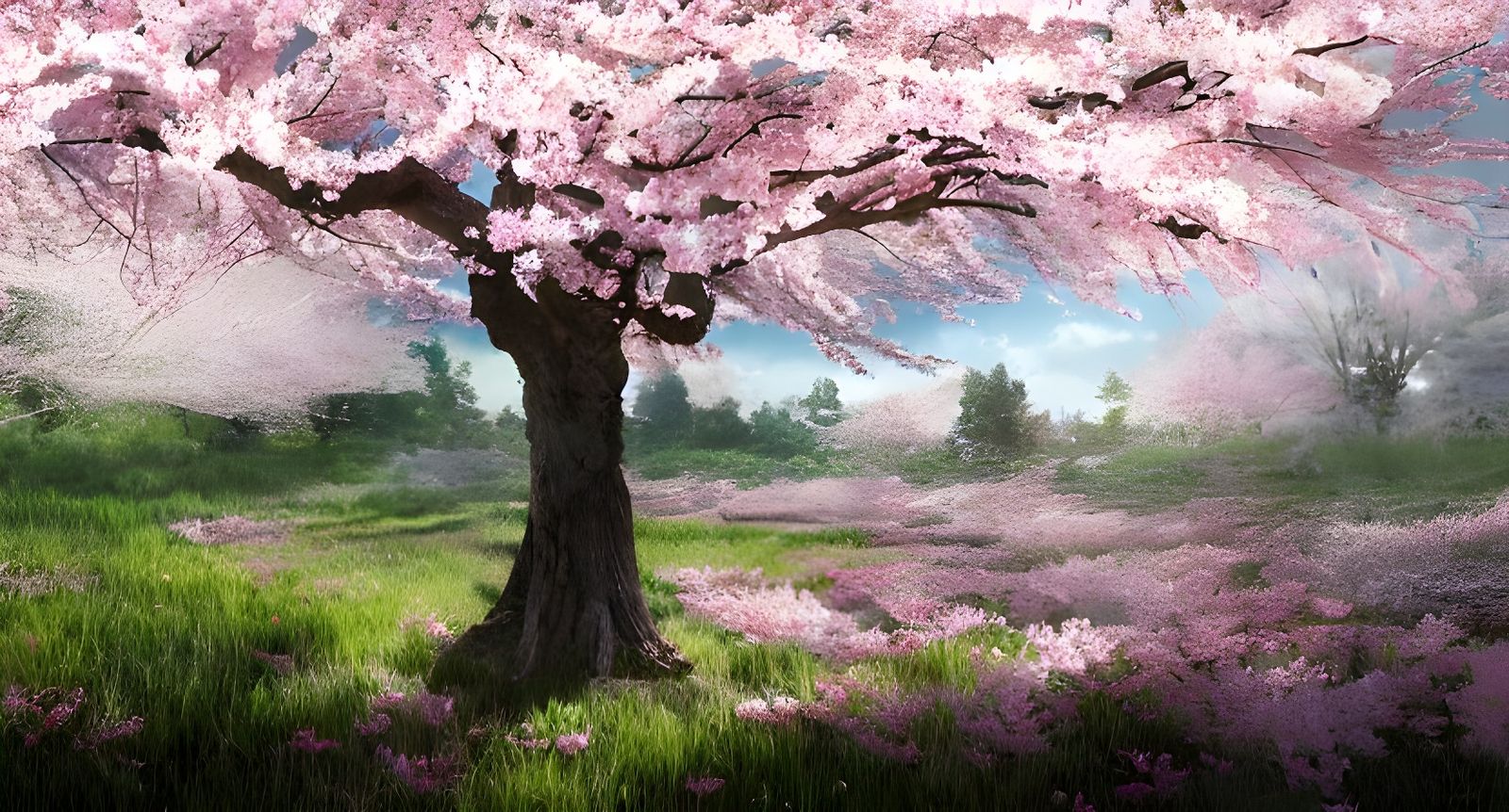 Sakura Field in Bloom: Digital Matte Painting