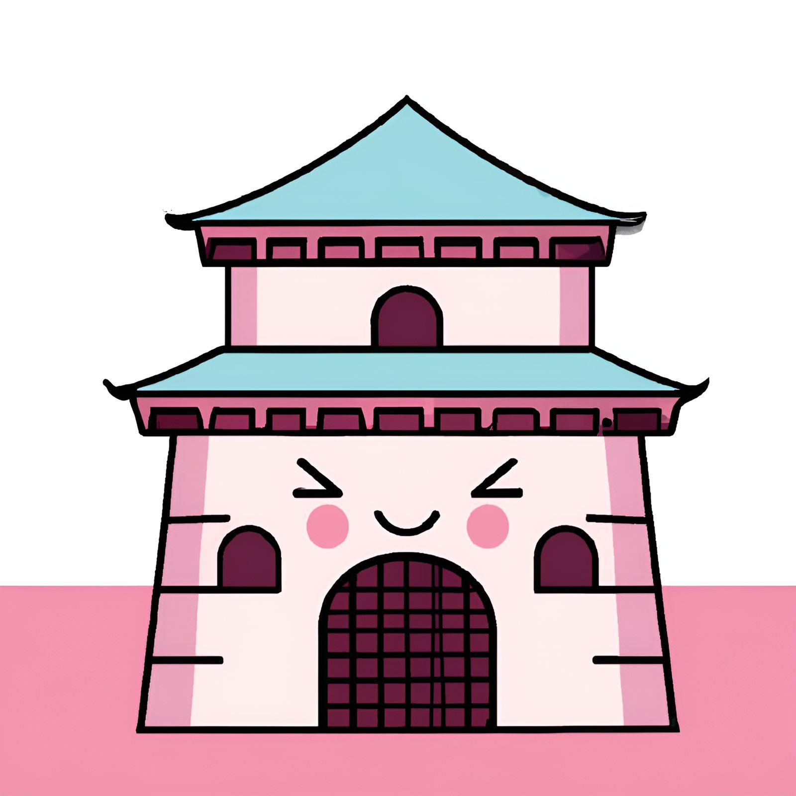 Cute Kawaii Pastel Pink & Blue Japanese Castle With Pagoda Roof