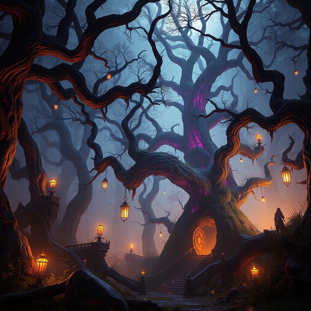 Mystical Forest Illuminated in Art Nouveau Fantasy