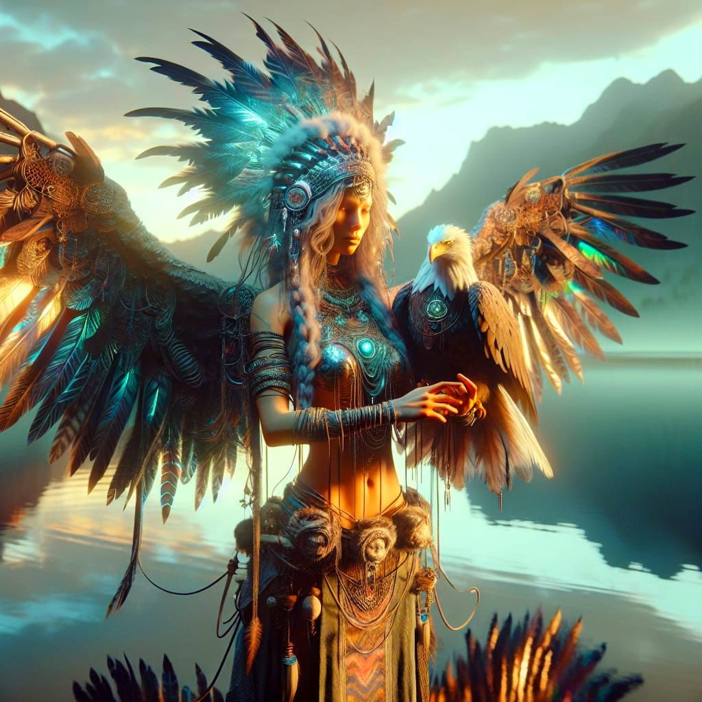 Woman Eagle Spirit in Ancient Tribal Art