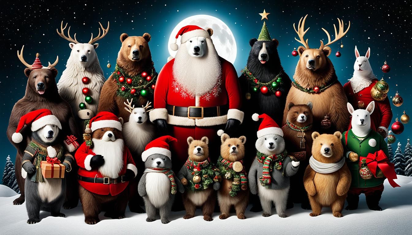 Demonic Cyborg Bear and Christmas Animals Celebrate