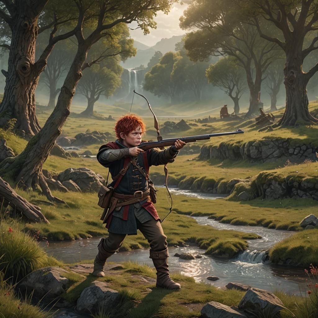 Halfling Rogue Portrait in Meadow, Digital Matte Painting
