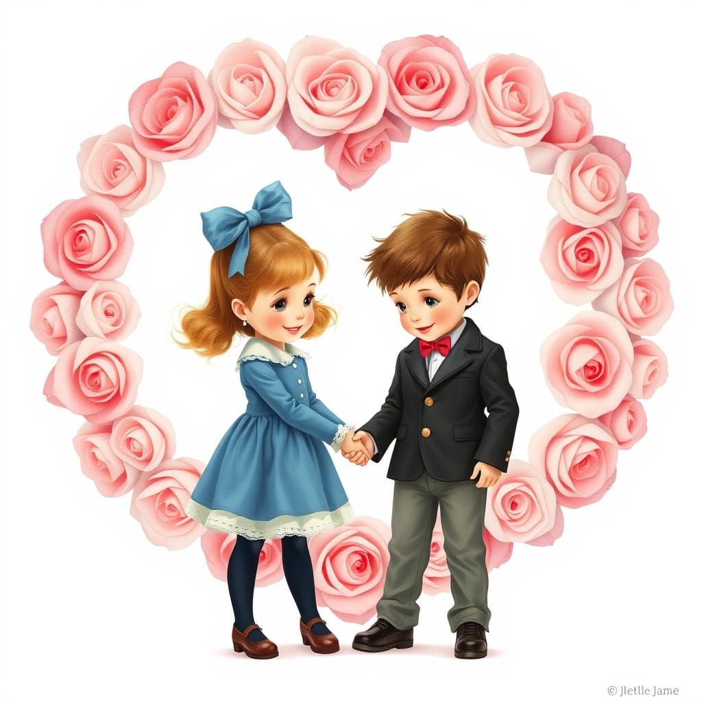 Whimsical White Background with Vibrant Pink Heart and Happy...