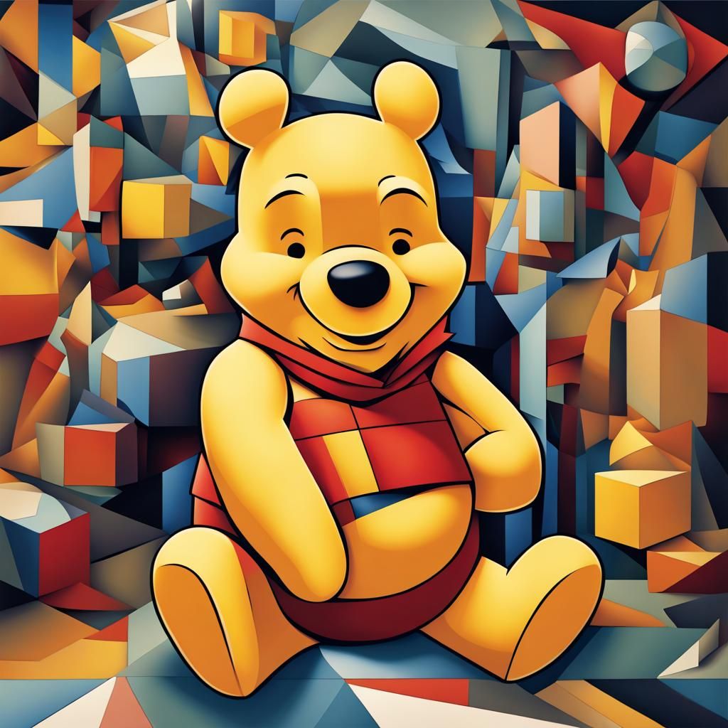 Winnie the Pooh Cubist Art Deco Painting