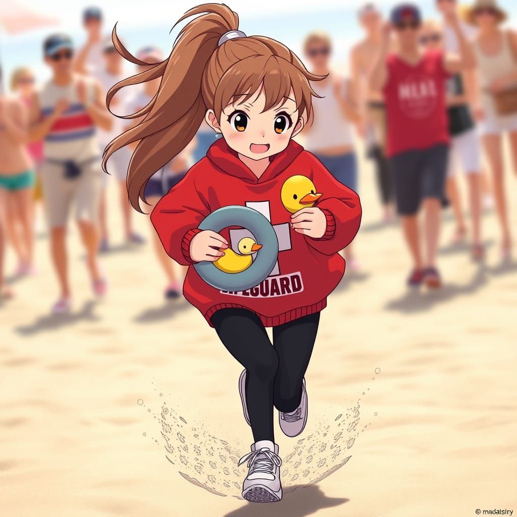 Heroic Anime Lifeguard Saves Chubby Duck