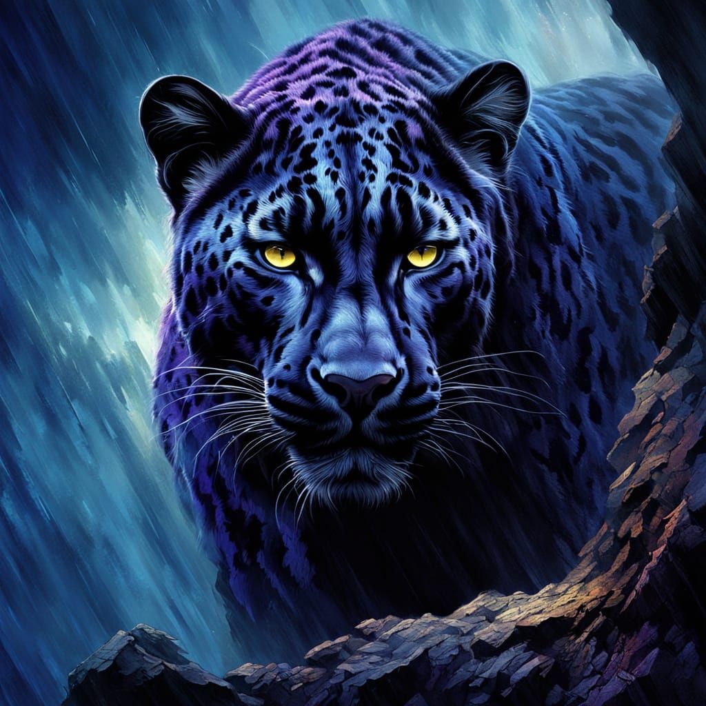 Black Leopard Over Abyss in Dark Fantasy Art