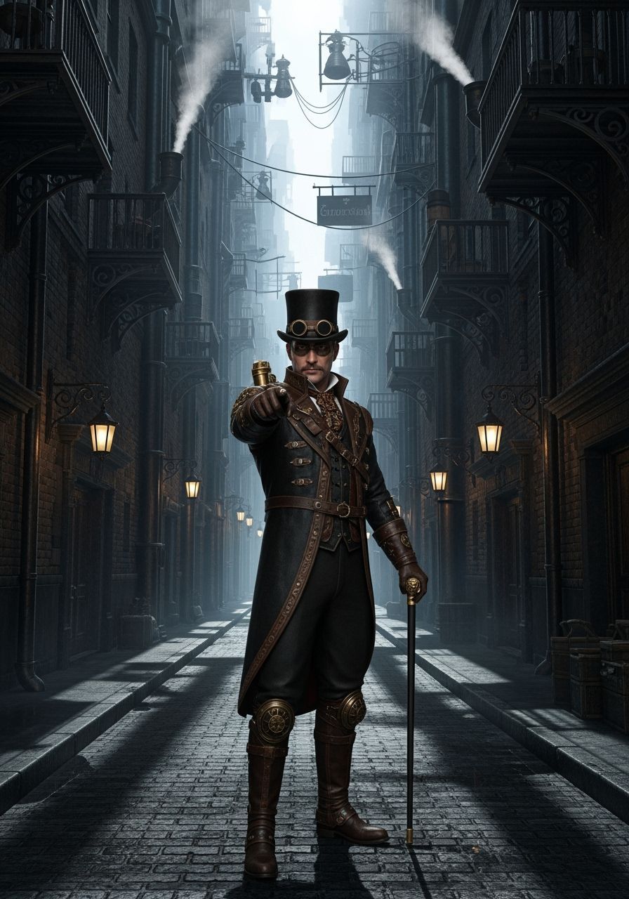 Steampunk Gentleman in Victorian Alleyway Digital Art