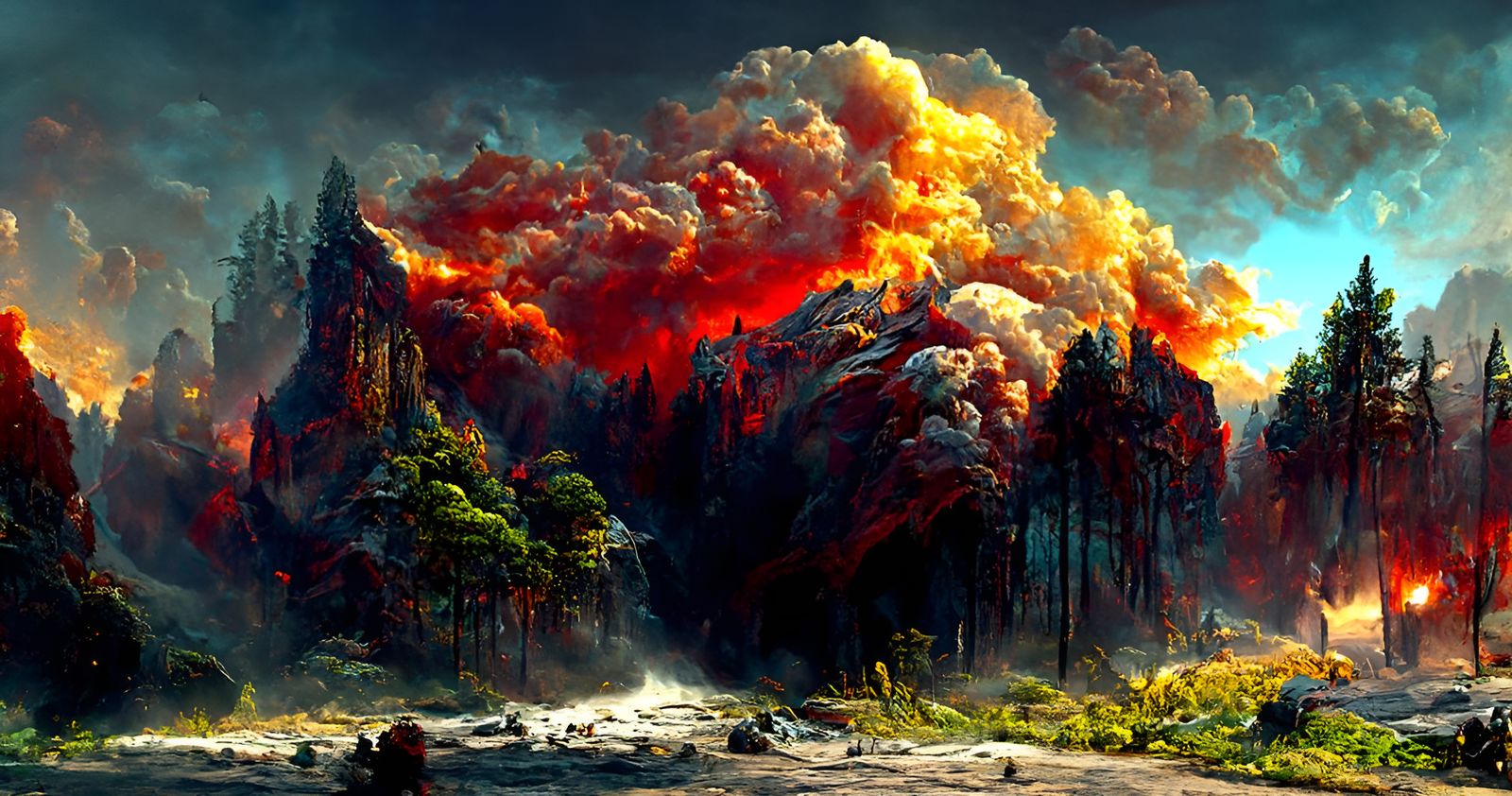 Epic Forest Fire Landscape Painting