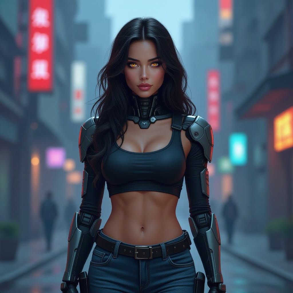 Android Goddess in Cyberpunk Attire