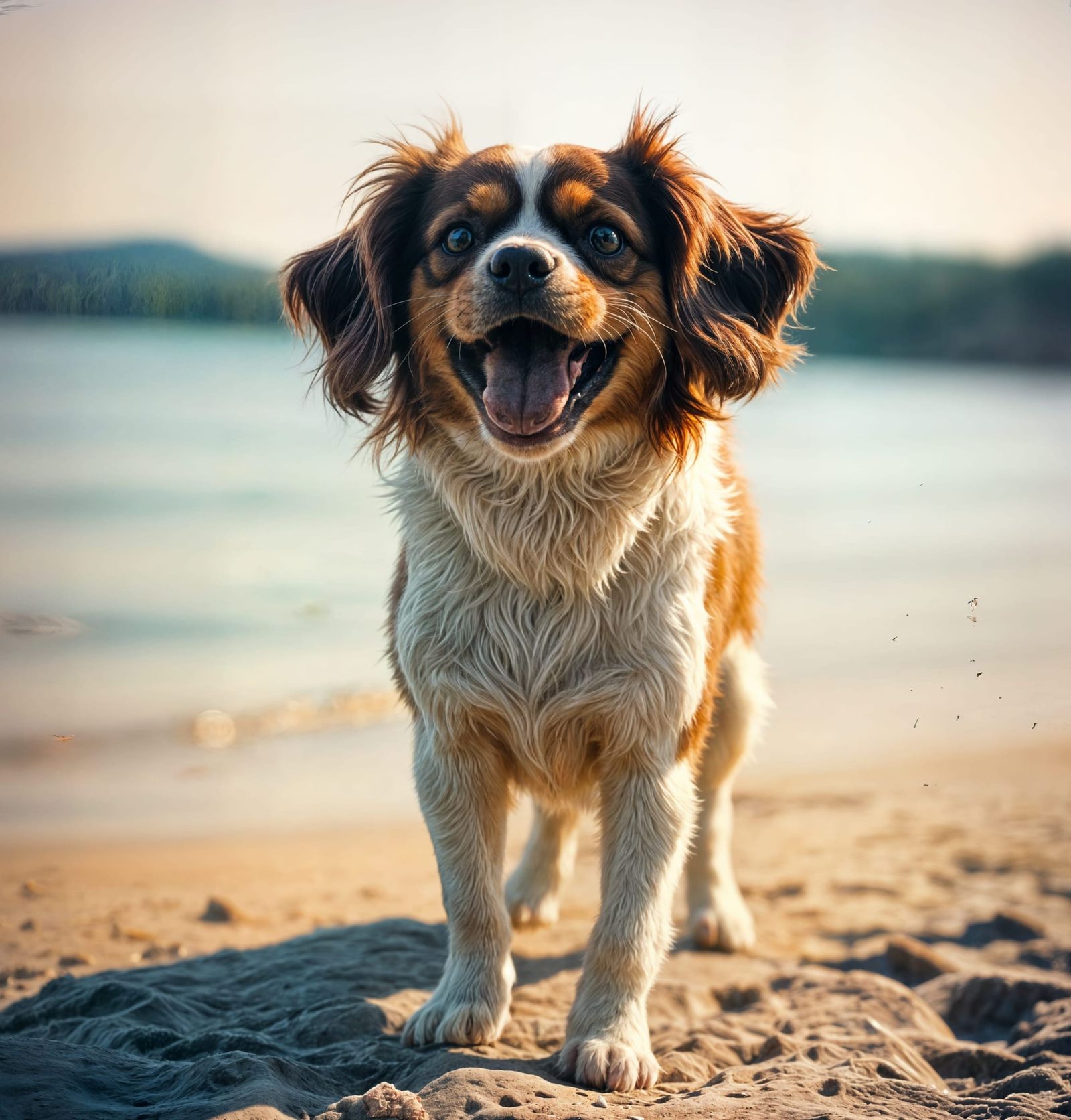 Joyful Spaniel at Lakeside, Vintage Film Art