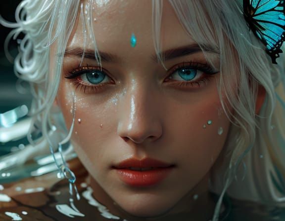 Pale Woman with Prismatic Eyes in Hot Spring - UHDR RAW Phot...