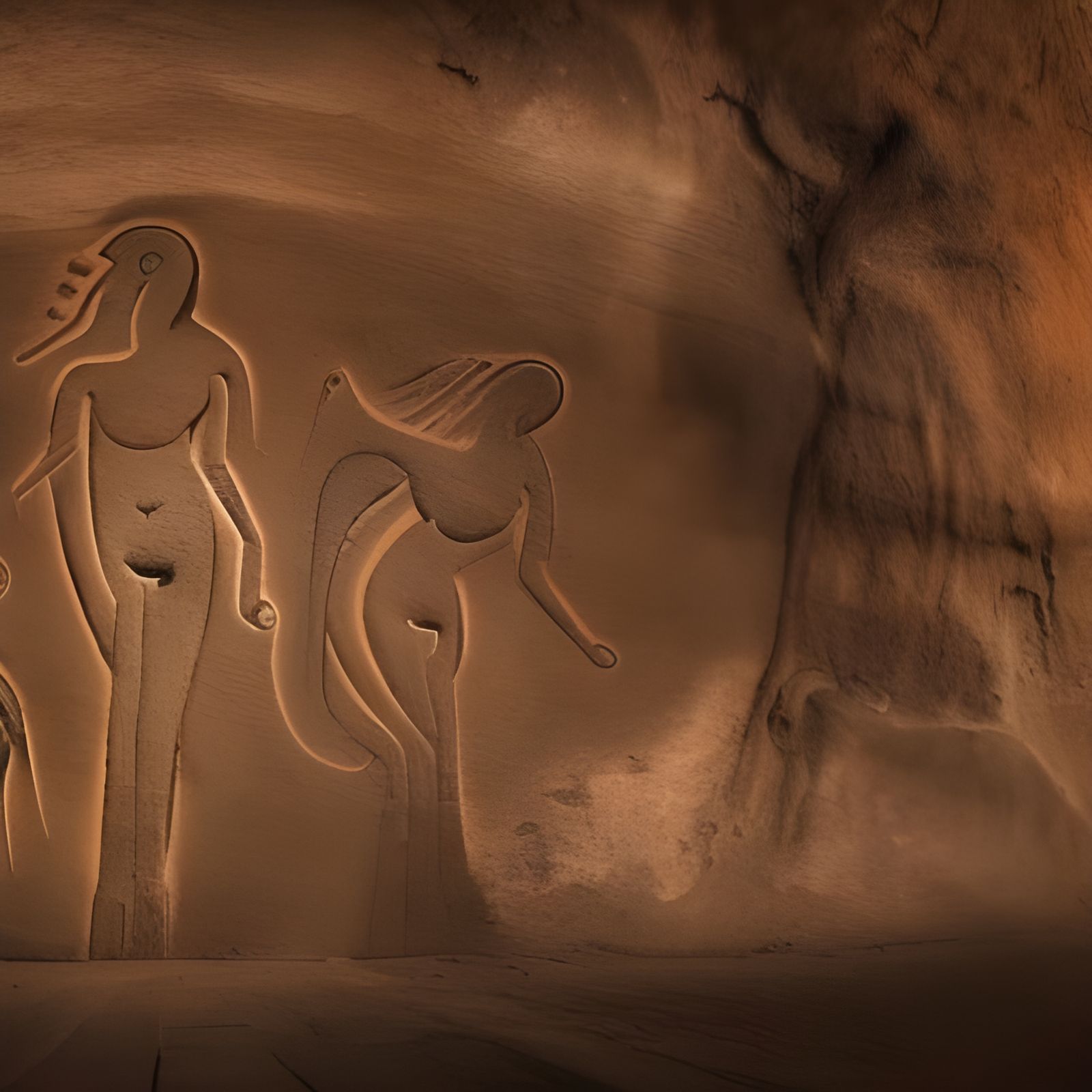 Prehistoric Petroglyph of Woman and Girl