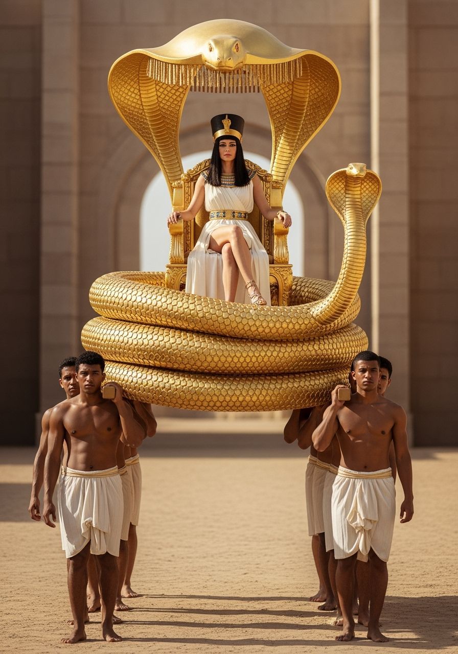 Egyptian Queen on Cobra Throne, Regal Portrait