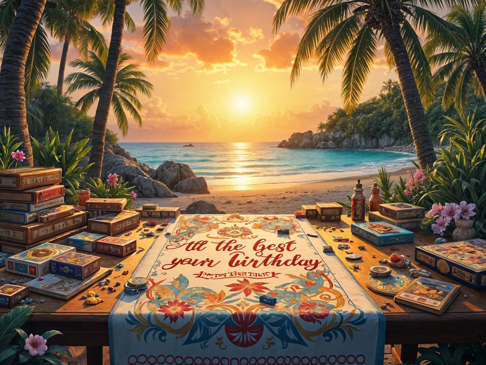 Vibrant Boardgame Oasis on Tropical Isle
