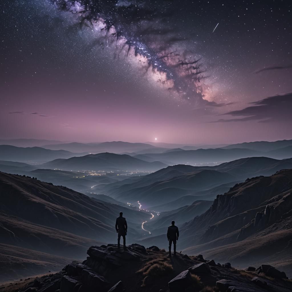 Lone Figure Gazing at Zaffre Starry Night