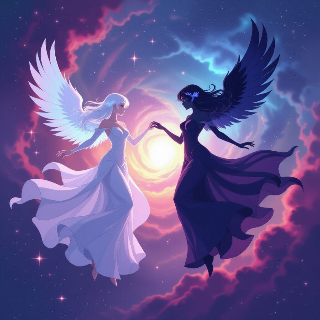 Celestial Sisters Dancing in Cosmic Nebula