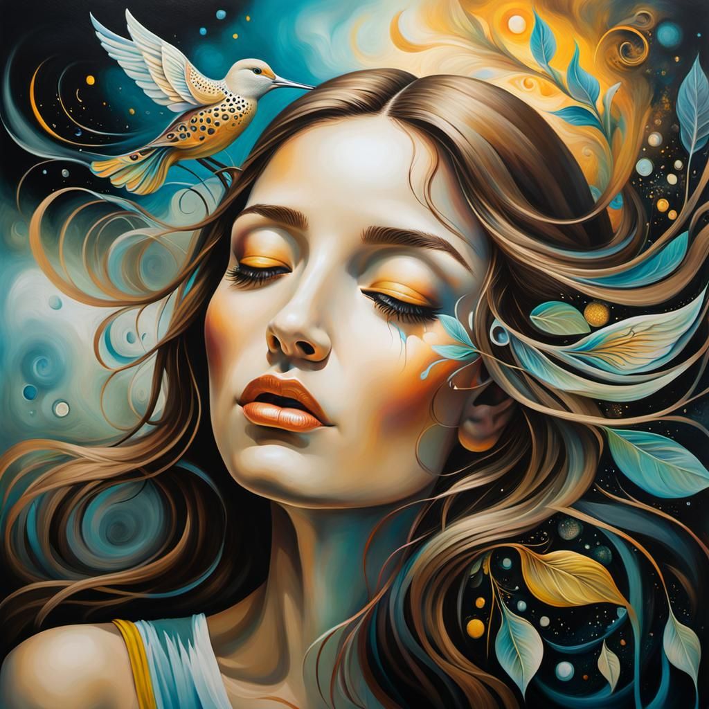 Mystical Graffiti Portrait of Meditating Woman