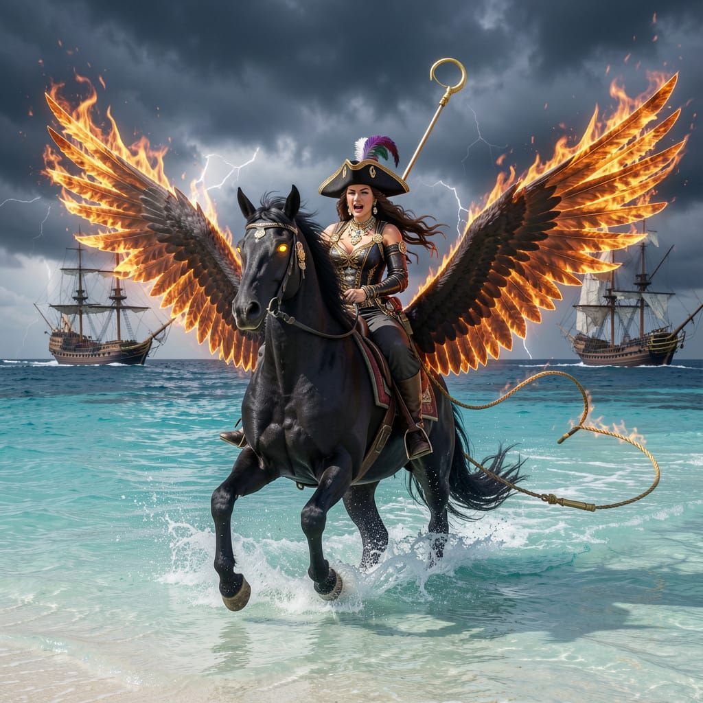 Arabian Pegasus Phoenix Horse With Pirate Queen