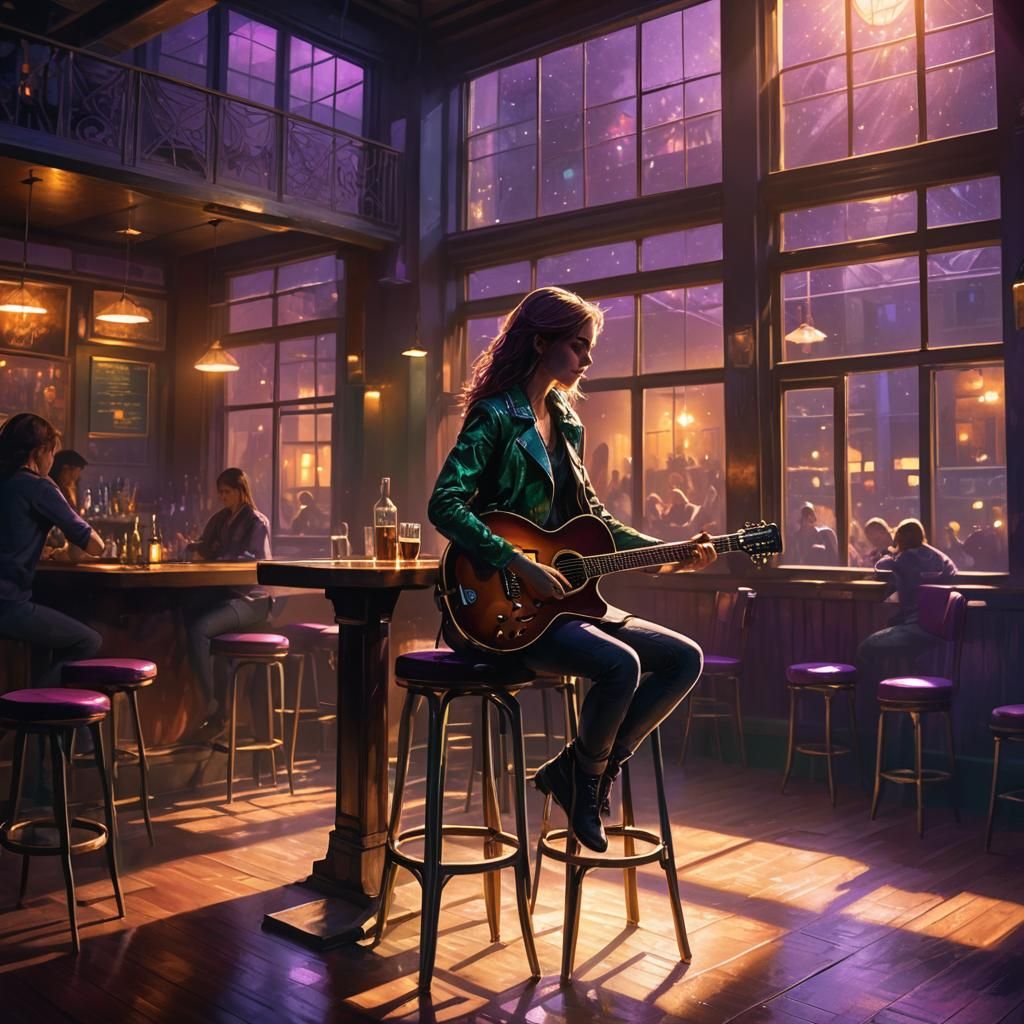 Moody Guitarist in Empty Bar: Concept Art