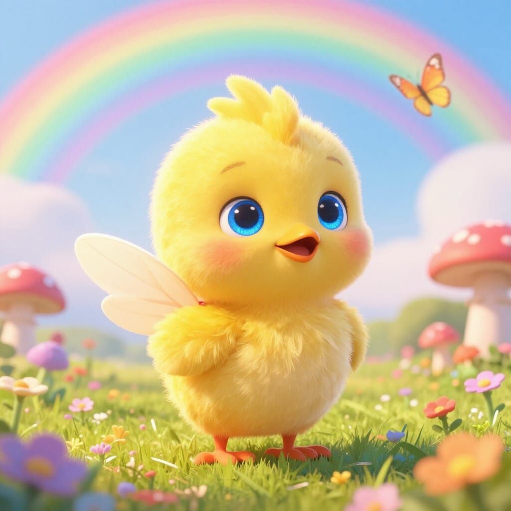 Charming Fairytale Chick in Children's Animation Style