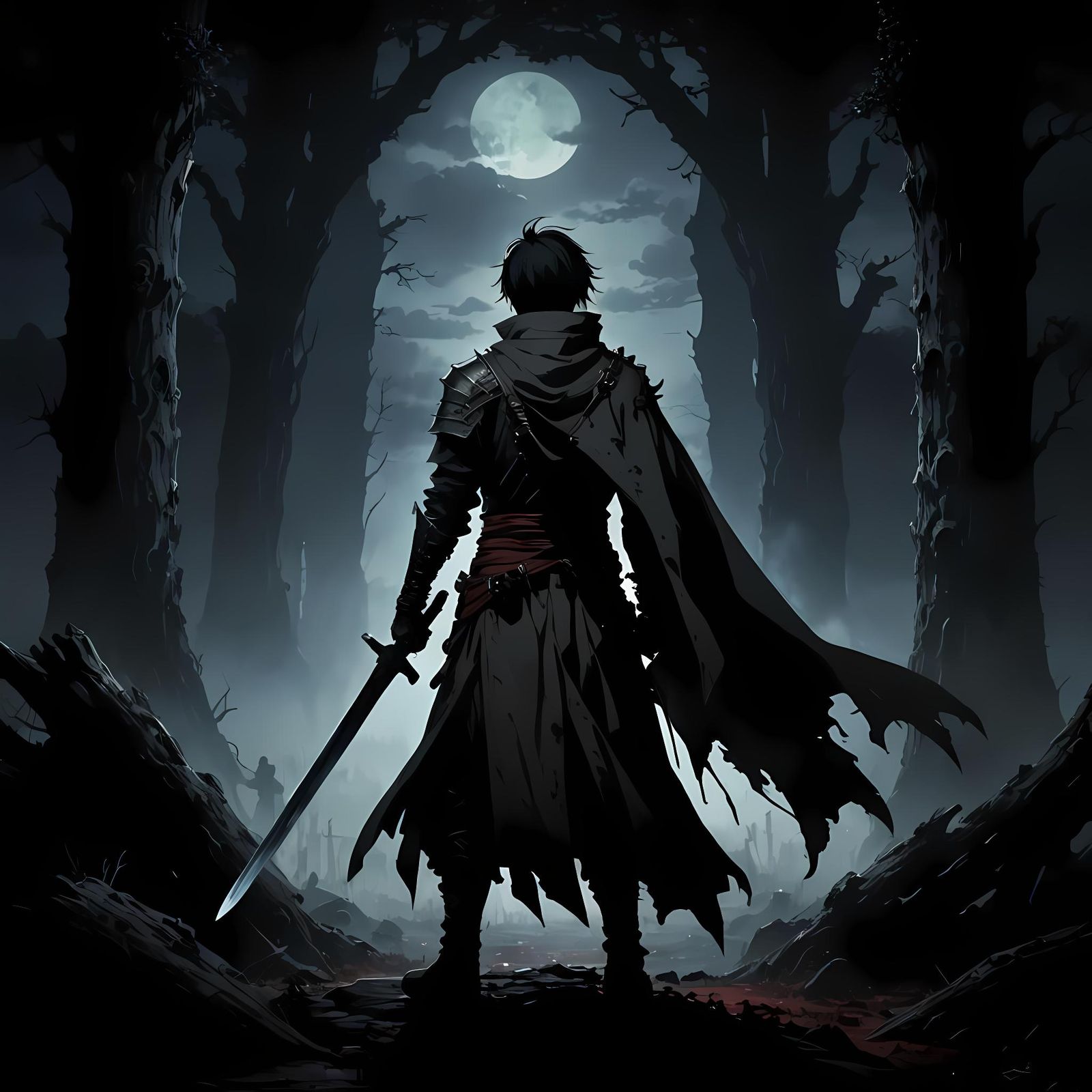 Anime Swordsman in Dark Fantasy World