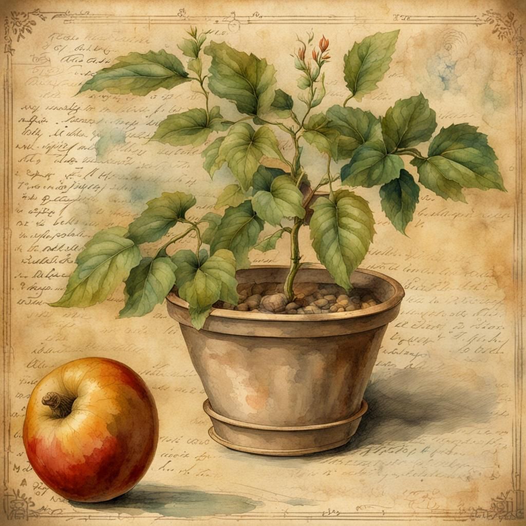 Vintage Parchment with Mandrake Drawings and Magic Formulas