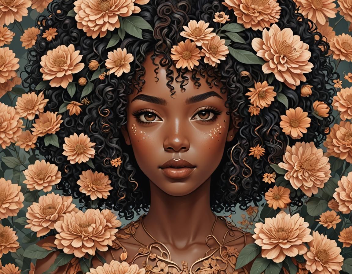 Beautiful Woman with Flowers: Flat Vector Illustration