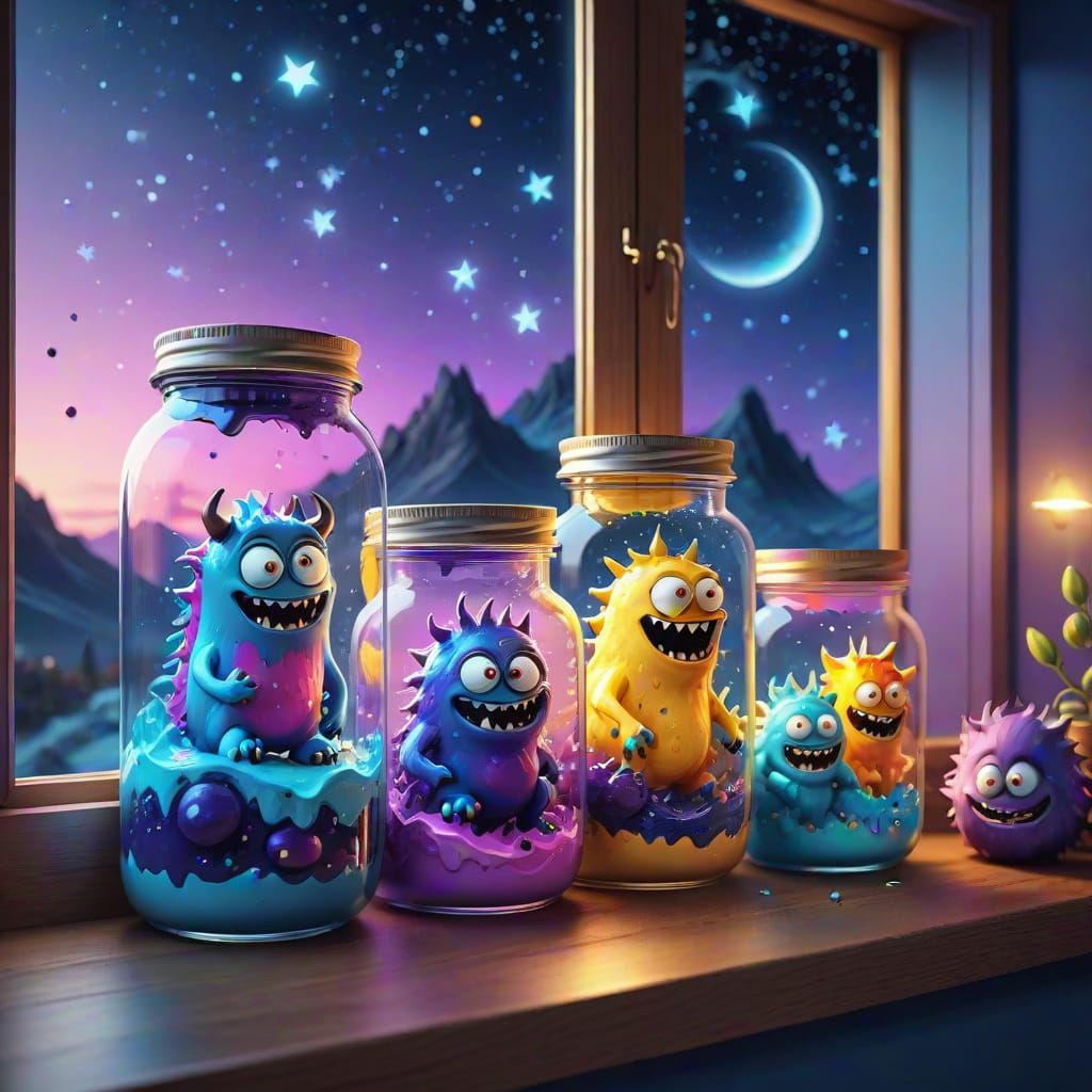 Playful Monsters in Jars: 3D Whimsical Fantasy
