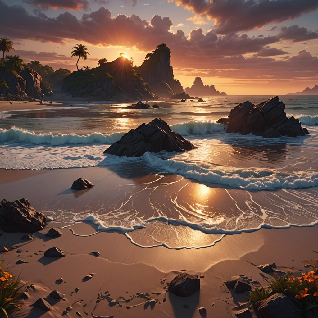 Sunset on the Beach in Detailed Matte Painting