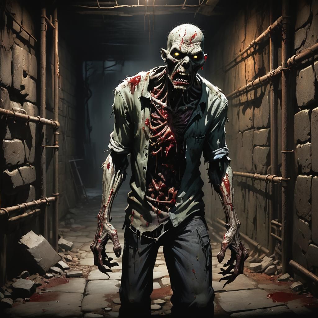 Cartoon Zombie in Dark Basement Concept Art