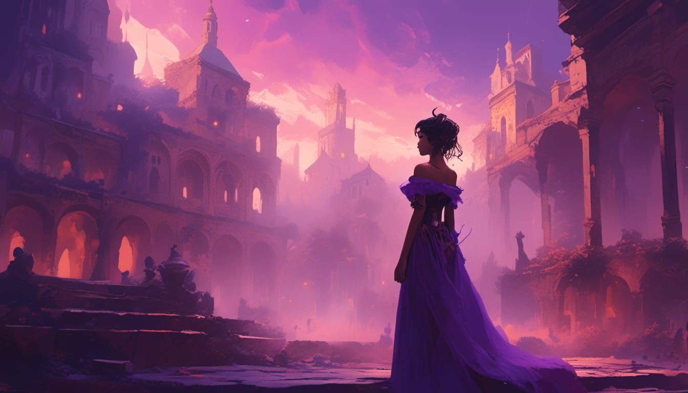 Girl in Steampunk Roman Courtyard: Concept Art