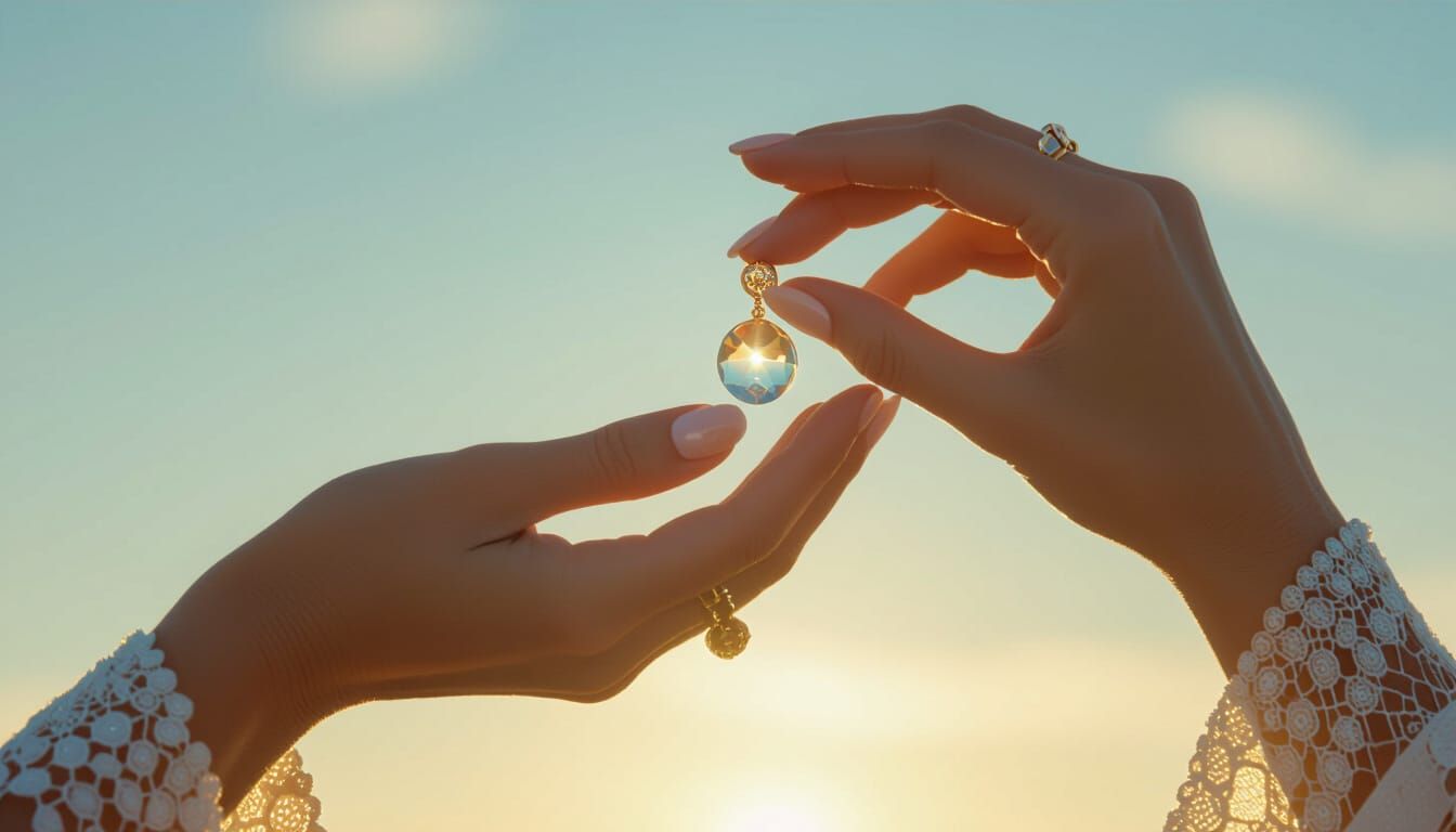 Hand Inspecting Bead with Geometric Patterns
