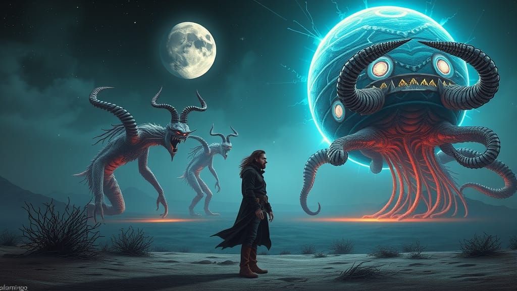 Man Accepts Ride from Otherworldly Beings in a Cosmic Landsc...