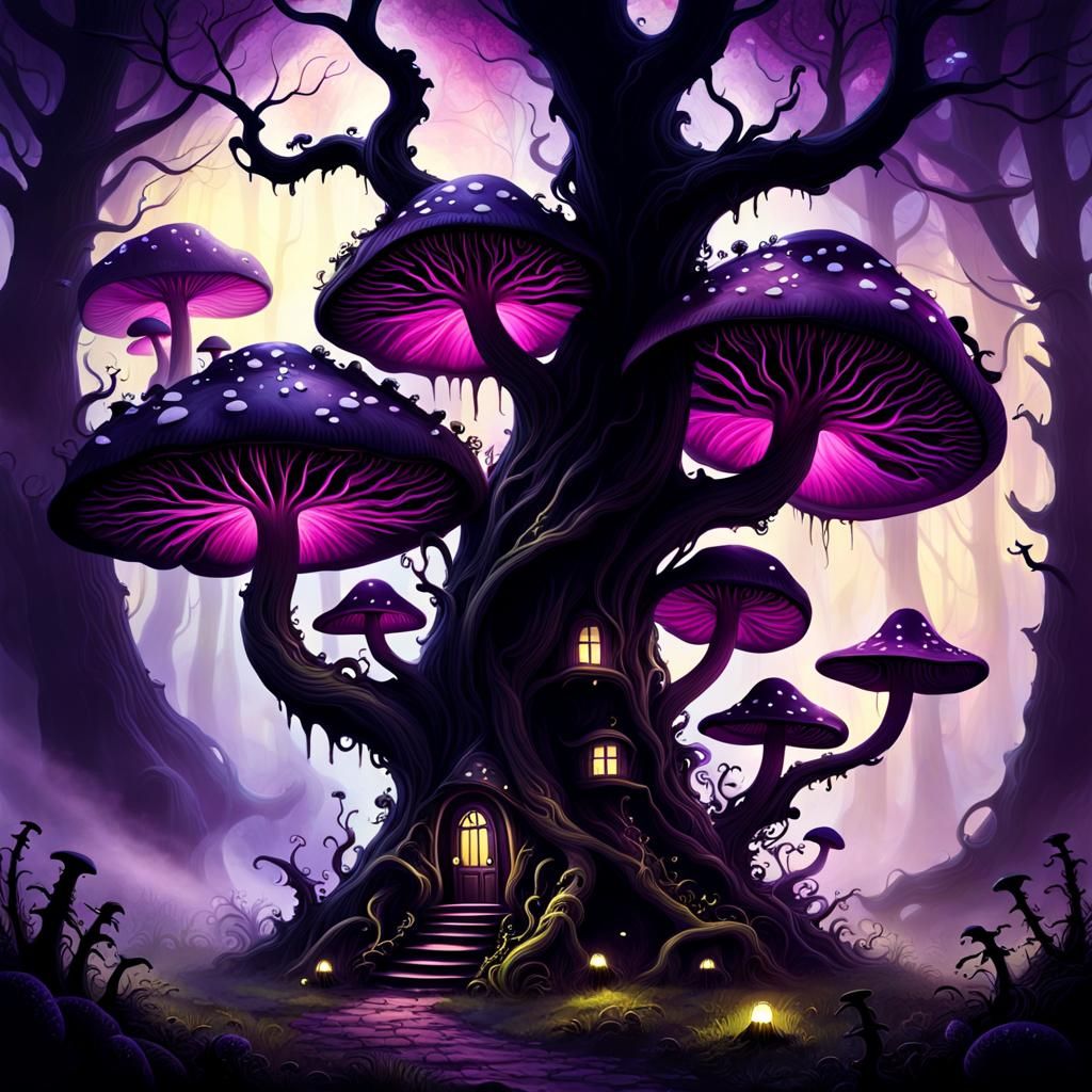Enchanted Mushroom: A Dark Fantasy Alcohol Ink Painting