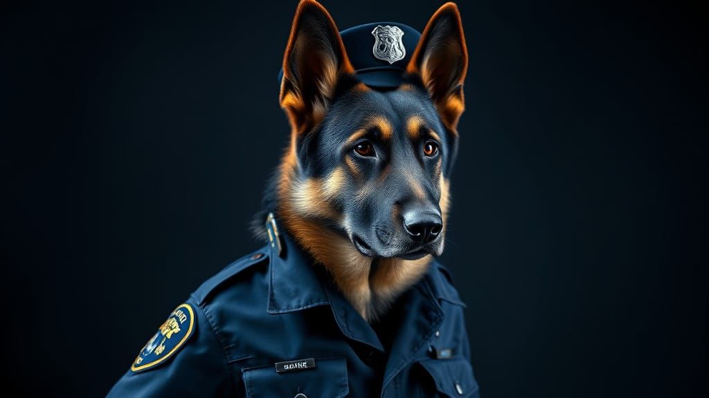 German Shepherd Police Officer in Hyperrealistic Style
