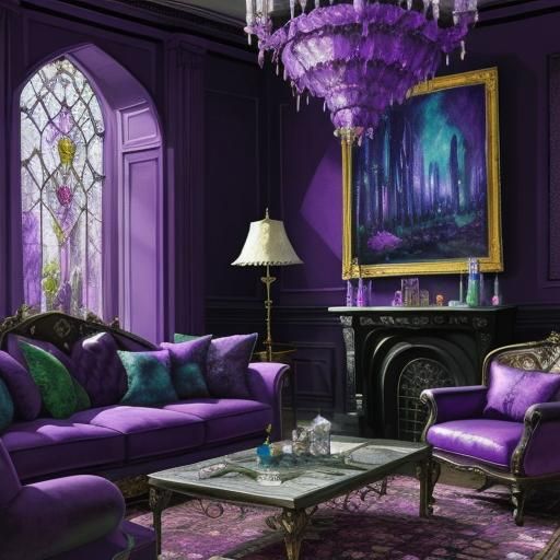 Epic outrageously gorgeous Gothic purple living room