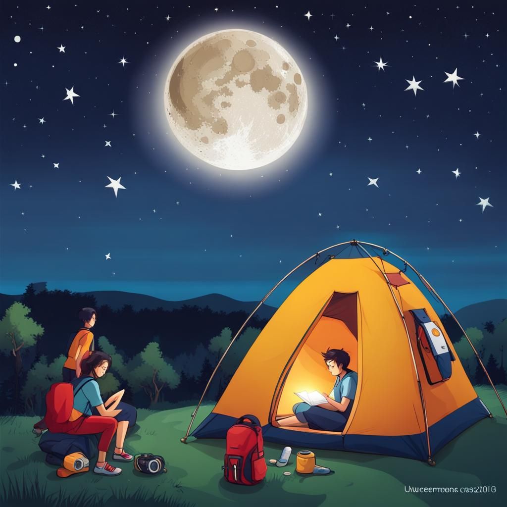 Starry Night at College Camp with Super Moon