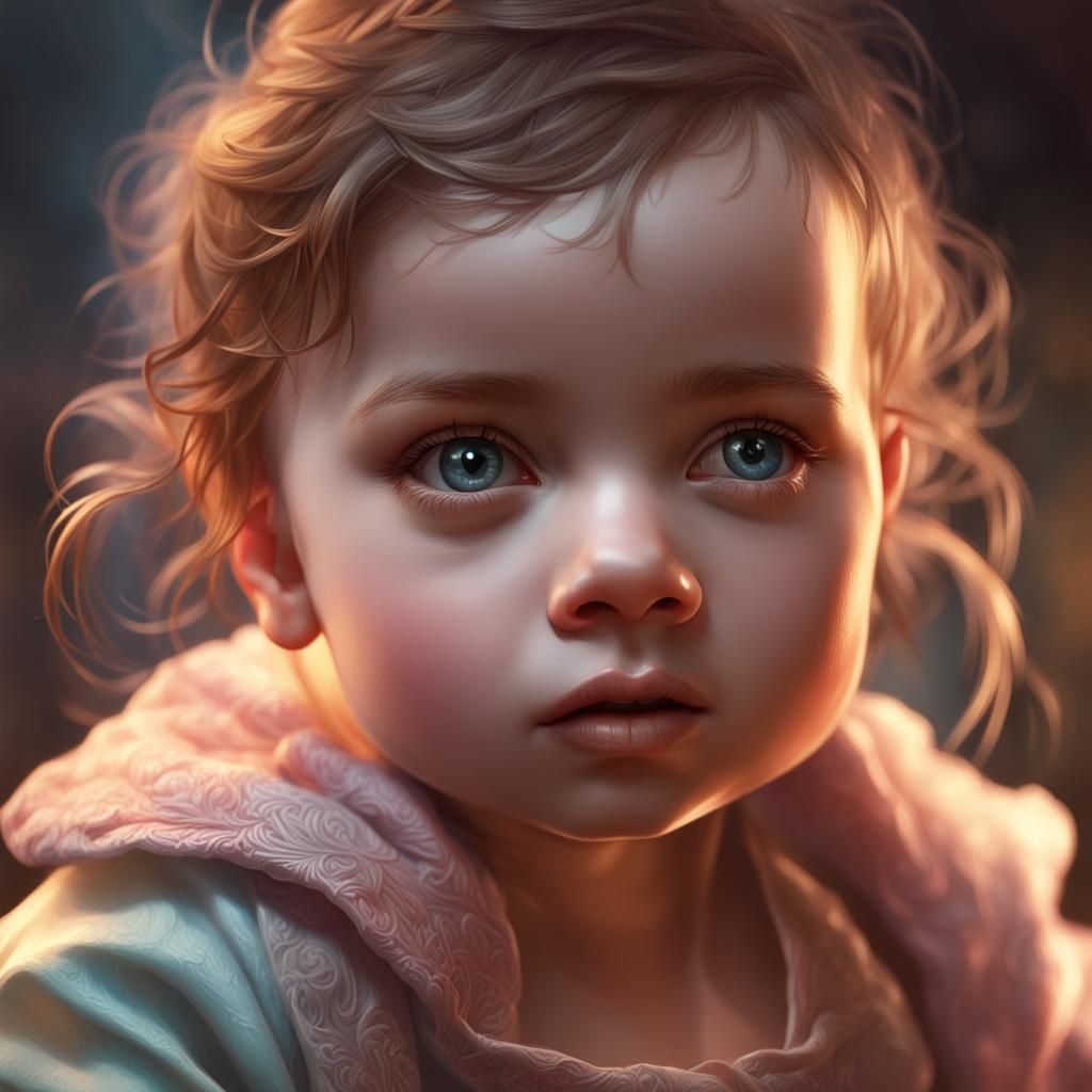 Hyperdetailed Portrait of Baby Girl in Art Nouveau Style